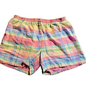 Vintage Polo  Ralph Lauren Shorts Pink Blue Plaid Lined Swim-Trunk  Pony Men X L